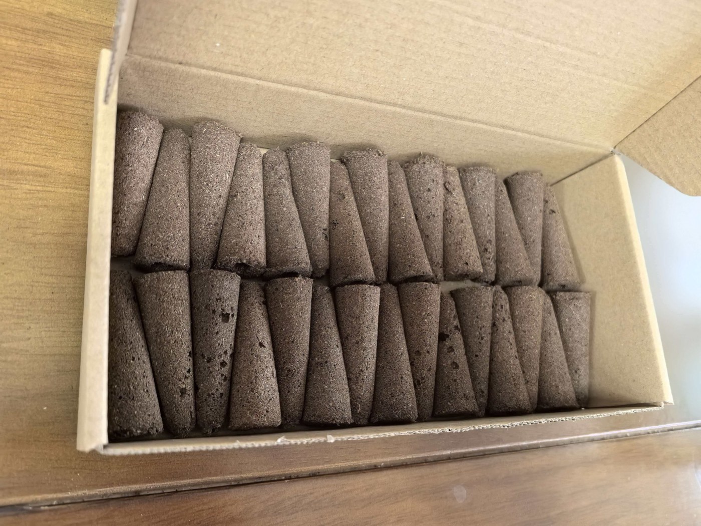 Bulk conical substrate plugs in carton